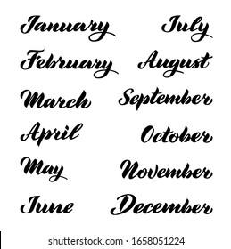 Names of months: December January February March April May June July August September October November.  Months for calendar, glider, planner, diary, cards, monthly logo, bullet journal, organizer.