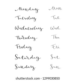 Hand Lettering Days Week Calligraphic Set: Stock Vektorgrafik