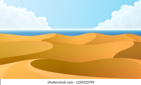 The Namib Desert Dunes And The Ocean Vector Landscape. Coastal Desert.
