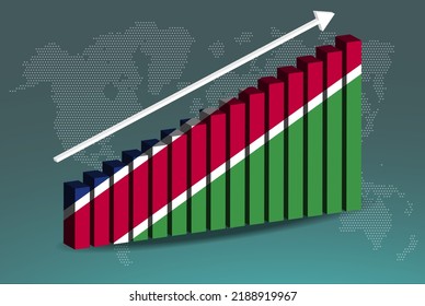 Namibia 3D bar chart graph vector, upward rising arrow on data, country statistics concept, Namibia country flag on 3D bar graph, increasing values, news banner idea