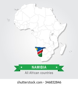 Namibia. All the countries of Africa. Flag version.