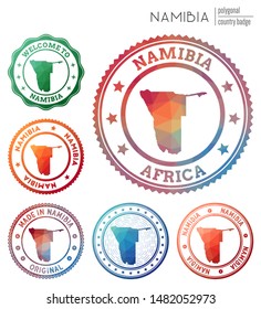 Namibia badge. Colorful polygonal country symbol. Multicolored geometric Namibia logos set. Vector illustration.