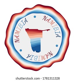 Namibia-Abzeichen. Karte des Landes mit schönen geometrischen Wellen und lebhaften roten blauen Rahmen. Vivid rund um Namibia Logo. Vektorgrafik.