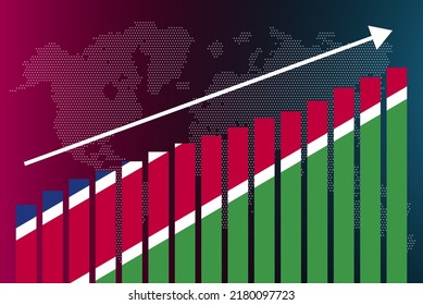 Namibia bar chart graph, increasing values, country statistics concept, Namibia country flag on bar graph, upward rising arrow on data, news banner idea