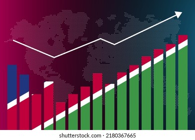 Namibia bar chart graph with ups and downs, increasing values, Namibia country flag on bar graph, upward rising arrow on data, news banner idea, developing country concept