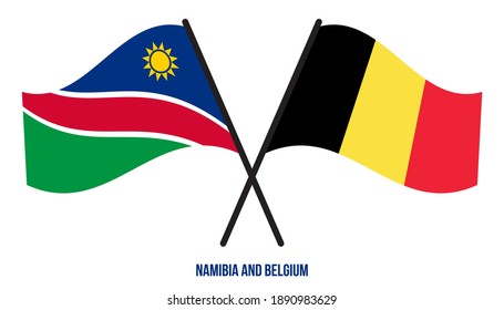 Namibia and Belgium Flags Crossed And Waving Flat Style. Official Proportion. Correct Colors.