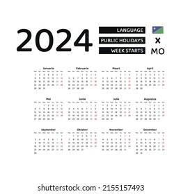 Namibia Calendar 2024. Week starts from Monday. Vector graphic design. Afrikaans language.
