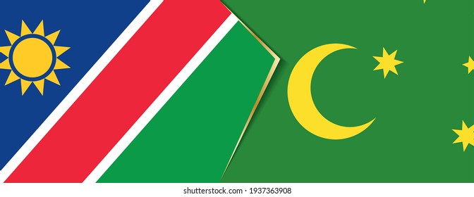 Namibia and Cocos Islands flags, two vector flags symbol of relationship or confrontation.