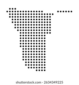 Mapa punteado del país de Namibia. Ilustración de píxel de punto negro aislado sobre fondo blanco. Mosaico del círculo de Vector.