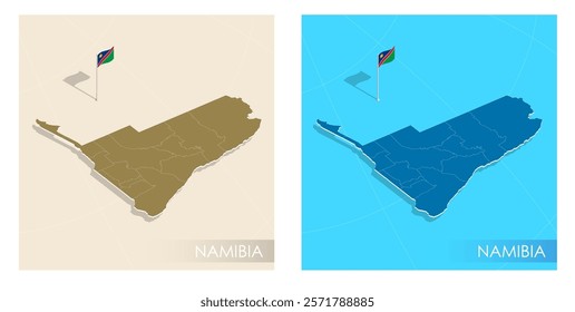 Namibia country flag installed on geographic positioning map point of country territory. Namibian commonwealth banner on land and sea. Festive patriotic HD format template for independence day