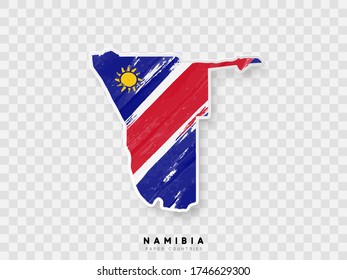 Mapa detallado de Namibia con bandera del país. Pintado en acuarela pintando colores en la bandera nacional.