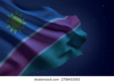 Namibia gepunktete LED-Fahne winkt gegen den Nachthimmel mit futuristischem Effekt