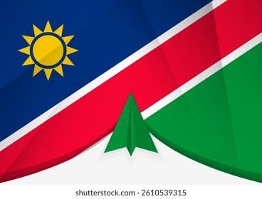 Namibia Flag with Abstract Paper Airplane Design, National Flag in a geometric folded paper style. Vector illustration.