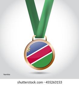 Namibia Flag in Bronze Medal. Vector Illustration. RIO Olympic Game Bronze Medal. Vector Illustration