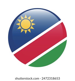 Namibia-Flagge. In: Namibia Circle Flag. Flag-Symbol. Standardfarbe. Runde Flagge. Computerdarstellung. Digitale Darstellung. Vektorillustration.