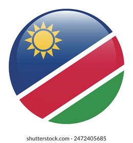 Namibia-Flagge. In: Namibia Circle Flag. Flag-Symbol. Standardfarbe. Runde Flagge. Computerdarstellung. Digitale Darstellung. Vektorillustration.