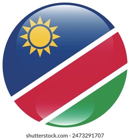 Namibia-Flagge. In: Namibia Circle Flag. Flag-Symbol. Standardfarbe. Runde Flagge. Computerdarstellung. Digitale Darstellung. Vektorillustration.