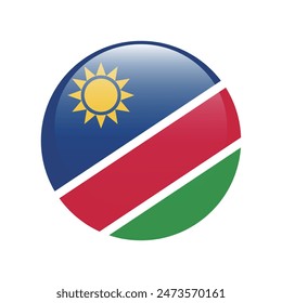 Namibia-Flagge. In: Namibia Circle Flag. Flag-Symbol. Standardfarbe. Runde Flagge. Computerdarstellung. Digitale Darstellung. Vektorillustration.