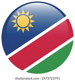 Namibia-Flagge. In: Namibia Circle Flag. Flag-Symbol. Standardfarbe. Runde Flagge. Computerdarstellung. Digitale Darstellung. Vektorillustration.