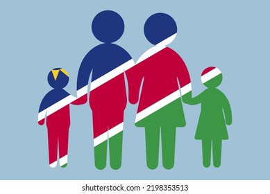 Namibia flag with family concept, vector element, parent and kids holding hands, immigrant idea, happy family with Namibia flag, flat design asset