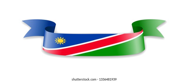 Namibia flag in the form of wave ribbon. Vector illustration.