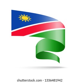 Namibia flag in the form of wave ribbon. Vector illustration on white background.