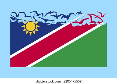 Namibia flag with freedom concept, independent country idea, Namibia flag transforming into flying birds vector, sovereignty metaphor, flat design