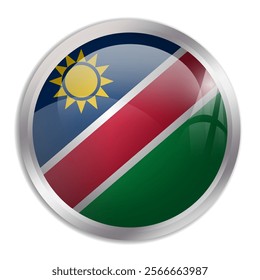 Namibia flag - glossy circle button displays a colorful flag representing a country cultural identity and heritage. The essence of national pride and unity.