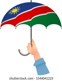 Namibia flag. Hand holding umbrella. Social security concept. National flag of Namibia vector illustration