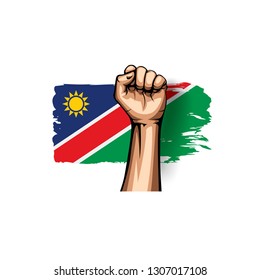 Namibia flag and hand on white background. Vector illustration