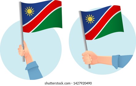 Namibia flag in hand. Patriotic background. National flag of Namibia vector illustration