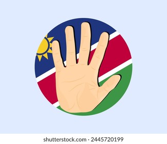 Bandera de Namibia con señal de stop en mano, protesta e idea de derechos humanos, diseño de Vector, protesta en Namibia, restricción o emblema prohibido, violación de la libertad de expresión, detener la guerra