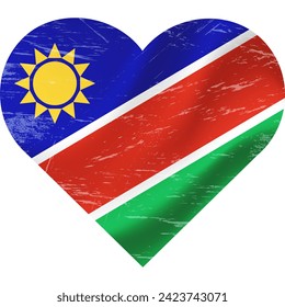 Bandera de Namibia en forma de corazón grunge vintage. Corazón de la Bandera de Namibia. Bandera del vector, símbolo. 
