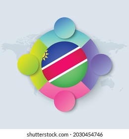 Namibia Flag with Infographic Design isolated on World map. Vector illustration.