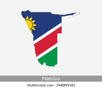 Namibia Flag Map. Map of the Republic of Namibia with the Namibian national flag isolated on white background. Vector Illustration.