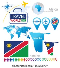 Namibia. flag. map. Travel vector Illustration.