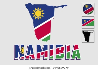 Namibia flag and map in a vector graphic