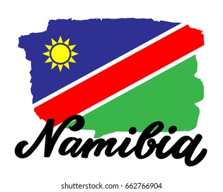 Namibia flag. The national symbol of the Namibia with the lettering name of the country.