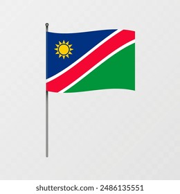 Namibia flag on flagpole. Vector illustration.