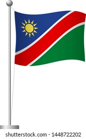 Namibia flag on pole. Metal flagpole. National flag of Namibia vector illustration