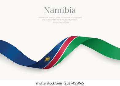 Namibia flag on Waving ribbon. Template for independence day