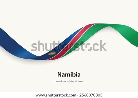 Namibia flag on Waving ribbon. Template for independence day