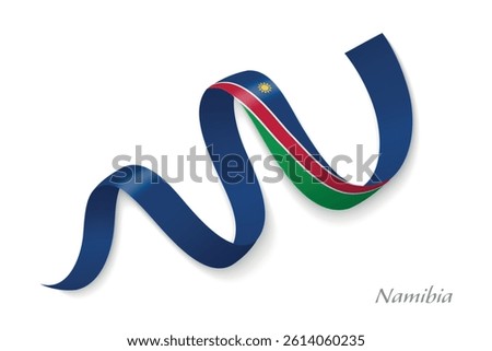 Namibia flag ribbon waving national colors, symbolizing pride, unity and national identity
