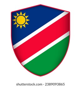 Namibia flag in shield shape. Vector illustration.