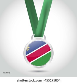 Namibia Flag in Silver Medal. Vector Illustration. RIO Olympic Game silver Medal. Vector Illustration