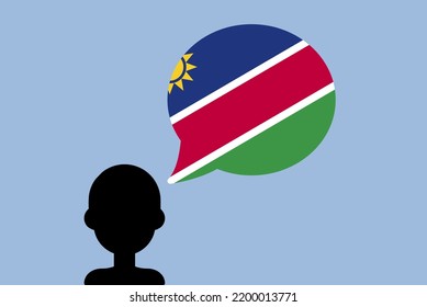 Namibia flag with speech balloon, silhouette man with country flag, liberty and independence idea, Namibia flag vector on talking bubble, learning Namibian language
