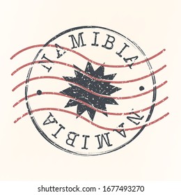 Sello postal de la bandera de Namibia. Sello de silueta. Diseño de redondeo de Passport. Icono del vector. Diseño Retro Travel. Símbolo nacional.