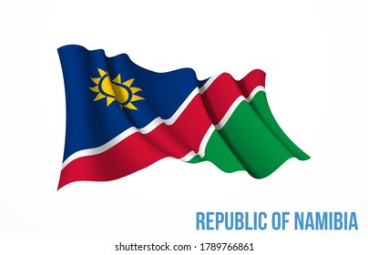 Namibia flag state symbol isolated on background national banner. Greeting card National Independence Day of the Republic of Namibia. Illustration banner with realistic state flag.