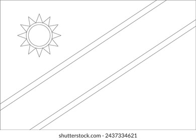 Namibia flag - thin black vector outline wireframe isolated on white background. Ready for colouring.