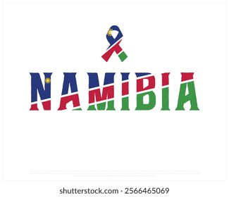 NAMIBIA flag Typography with ribbon flag on a white background, Vector design of NAMIBIA flag typography, Ribbon Flag of Namibia, National Day Design, NAMIBIA Day design